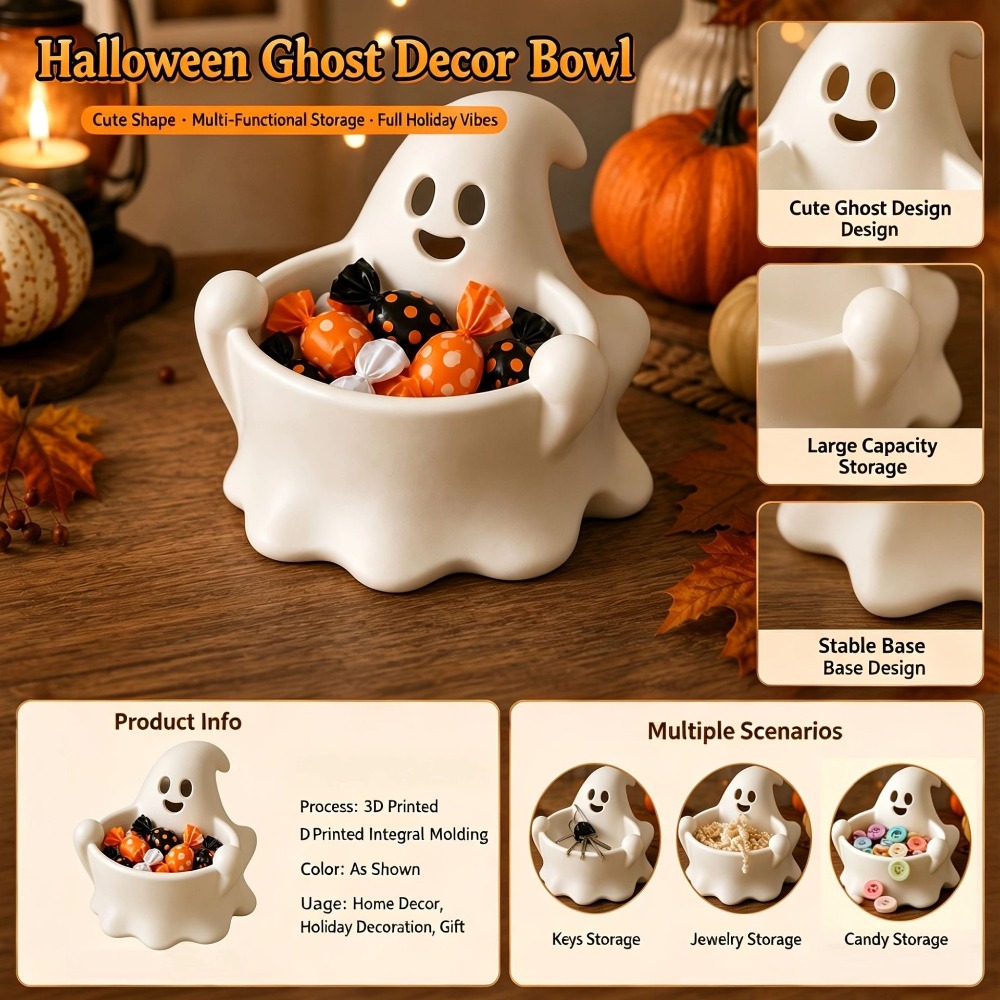 Home Office Or - Halloween Cute Ghost Candy Bowl 3D